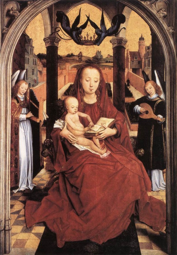 Virgin and Child Enthroned with two Musical Angels by Hans Memling